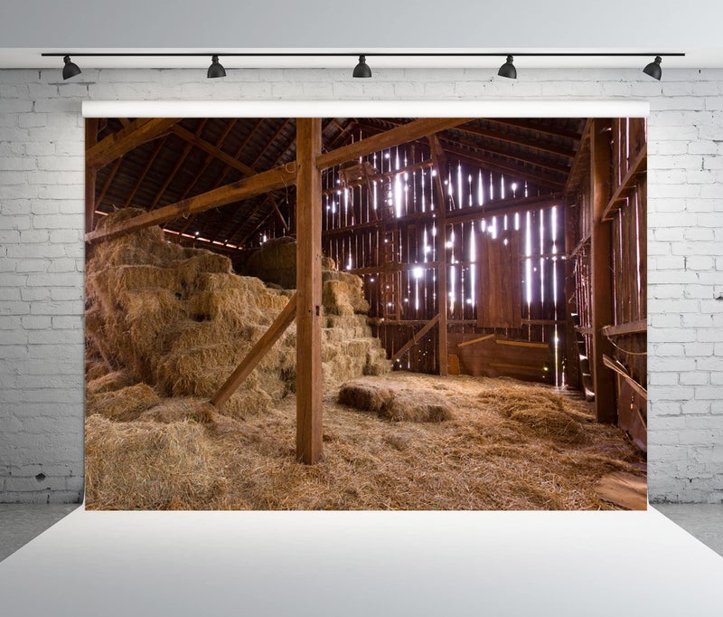 BELECO 10x6.5ft Western Farm Backdrop Interior of Old Barn with Straw Bales Country Scene Rustic Photography Backdrop for Photoshoot Party Nativity Decoration Photo Background Props L-0015 - Image 2